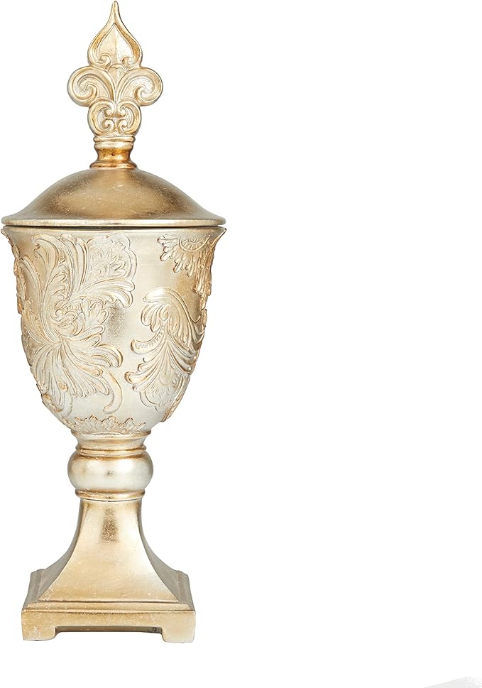 Deco 79 Polystone Solid Decorative Jars, 7" x 7" x 19", Gold