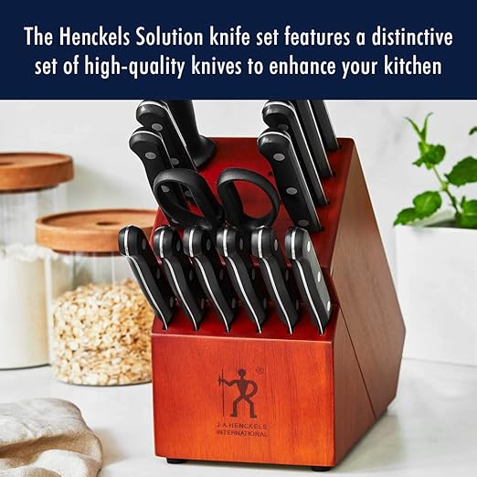 HENCKELS Solution Razor-Sharp 15-pc Knife Block Set, German Engineered Informed by 100+ Years of Mastery, Walnut