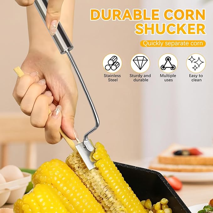 Corn Peeler for Corn On the Cob, NEW Long Handle Stainless Steel Corn Stripping Tool,Corn Cob Stripper Tool,Corn Peeler for Home Kitchen & Outdoor Dining (1PCS)