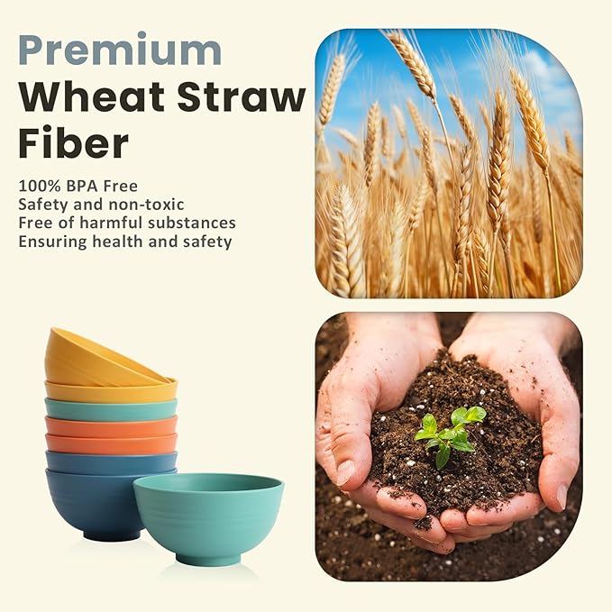 Homienly Wheat Straw Small Bowls, Unbreakable Dessert Bowls 8 PCS, 10 OZ Small Plastic Bowl for Kitchen, Microwave & Dishwasher Safe Mini Bowl for Snack, Ice Cream, Yogurt,Portion Control(Multi)