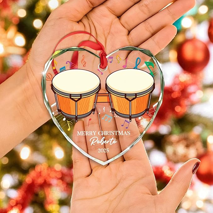 Awesome Bongo Drum Glass Christmas Tree Ornament, Custom Text Year & Name Bongo Drum Lover Xmas Ornaments Gift for Friends Besties Coworker, Personalized Ornament for Birthday Graduation Anniversary