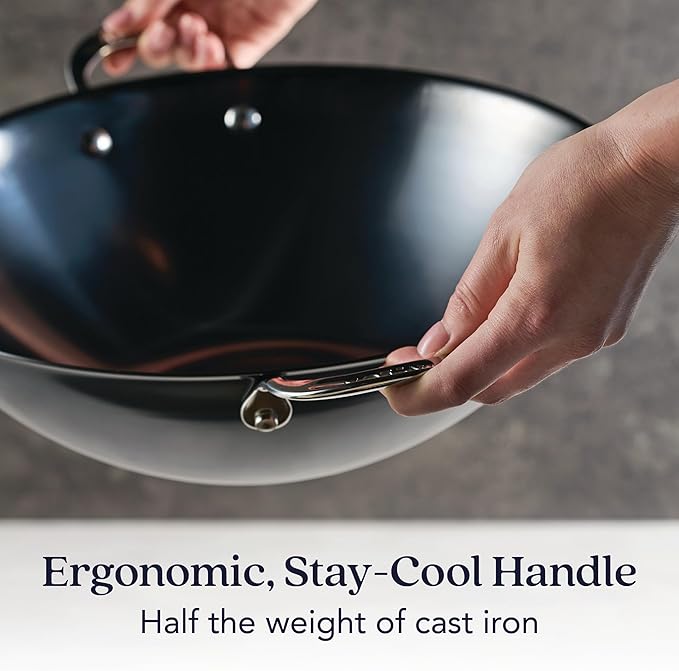 Anolon Everlast N2 Carbon Steel Wok/Stir-Fry Pan, Compatible with All Cooktops, Metal Utensil Safe, 14 Inch - Black