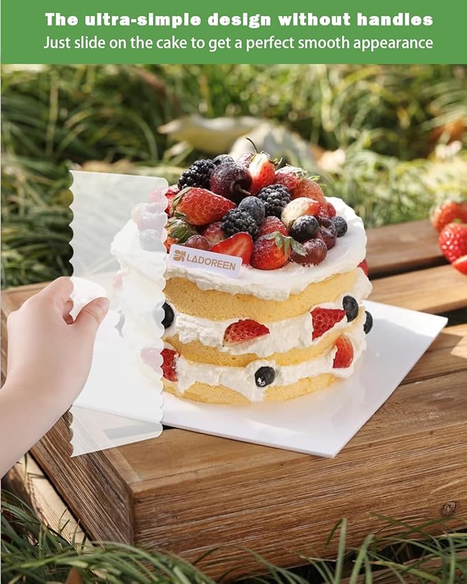 4PCS Acrylic Cake Scraper Set, Clear Cake Smoother for Icing, Food-Grade Acrylic Cake Frosting Smoother, Icing Scraper & Frosting Scraper Tools for Cream Cake Decorating