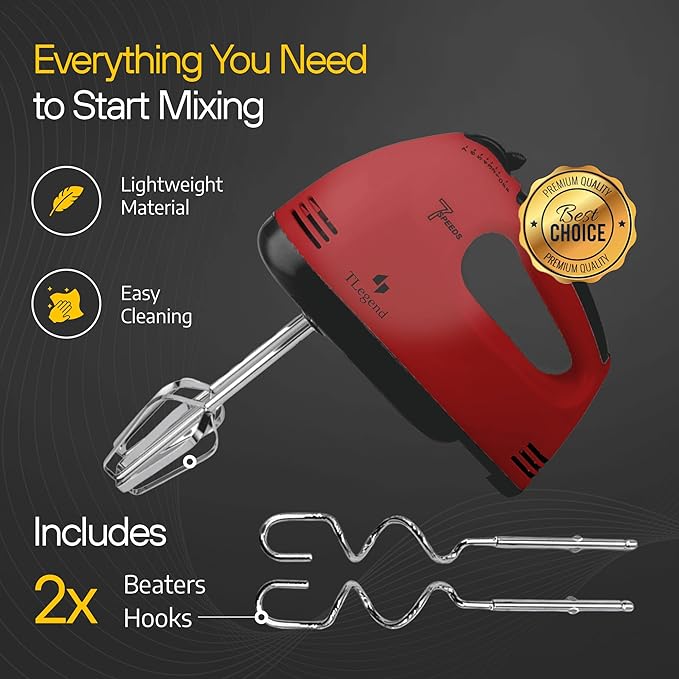 Hand Mixer Electric Handheld – 7 Speed Ultra Power Electric Mixer Handheld (Red)
