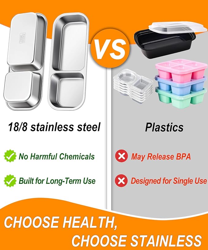 KTKUDY Stainless Steel Snack Container for Kids & Adults - Leek Proof Metal Bento Lunch Box with 2 Compartment - Lunchable Container for Daycare, School, Work, Travel - Stackable Bento Snack Box