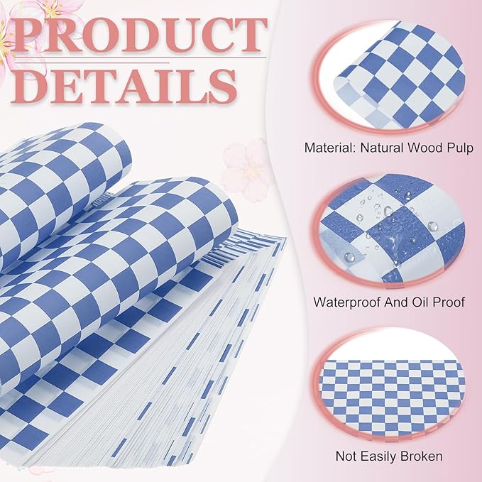 PATIKIL 5.9" x 5.9" Waxed Paper Sheets, 100Pcs Square Pattern Oil-absorbing Dry Food Wrapping Paper for Bakery Coffee Shop Home Baking Kitchen DIY, Blue