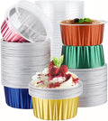 EUSOAR Disposable Ramekins with Lids, 5oz 100pcs Muffin Liners Cups with Lids, Creme Brulee Foil Ramekins, Aluminum Foil Cupcake Baking Cups, for Party Favor Birthday 5 Colors Mixed