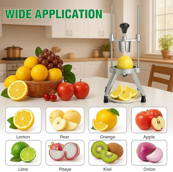 Commercial Easy Wedger Lemon Cutter Fruit Orange Lime Slicer 8 Section 304 Stainless Steel Blade Vegetable Tomatoe Potatoe Chopper Dicer for Home Bar Restaurant