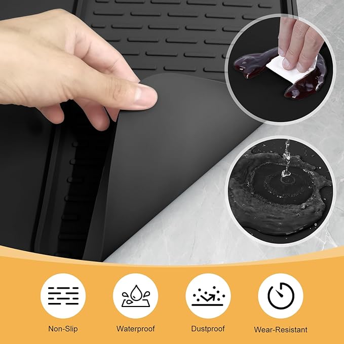 Silicone Coffee Mat,16''x16'' Coffee Bar Mat with Detachable Dish Drying Mat for Kitchen Countertops,Coffee Bar Accessories Fit Under Coffee Maker Coffee Machine Coffee Pot Espresso Machine Dish Rack