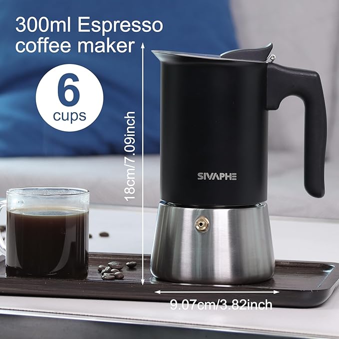 Sivaphe Stainless Steel Stovetop Espresso Brewer 6 Espresso Cup Induction Mocha Pot Cuban Coffee Maker 10.5fl.oz Italian máquina de café expreso