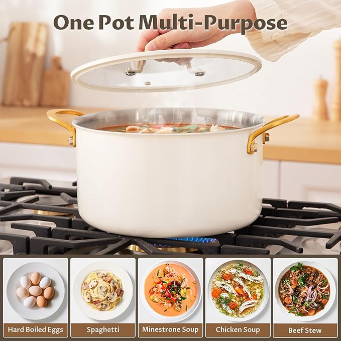 BEZIA 6 QT Stainless Steel Stockpot with Lid, Casserole with Lid, Soup Pot with Sturdy Handle, Even Heat Distribution, Induction Cooking Pot for All Stoves, Ideal for Soups & Stews