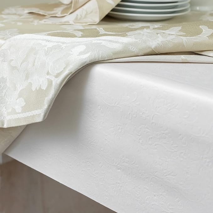 Benson Mills Deluxe Heavy Duty Vinyl Table Pad, Premium Table Protector, Waterproof with Flannel Backing, Quilted Design and Customizable (Off-White, 52" X 108" Rectangular)
