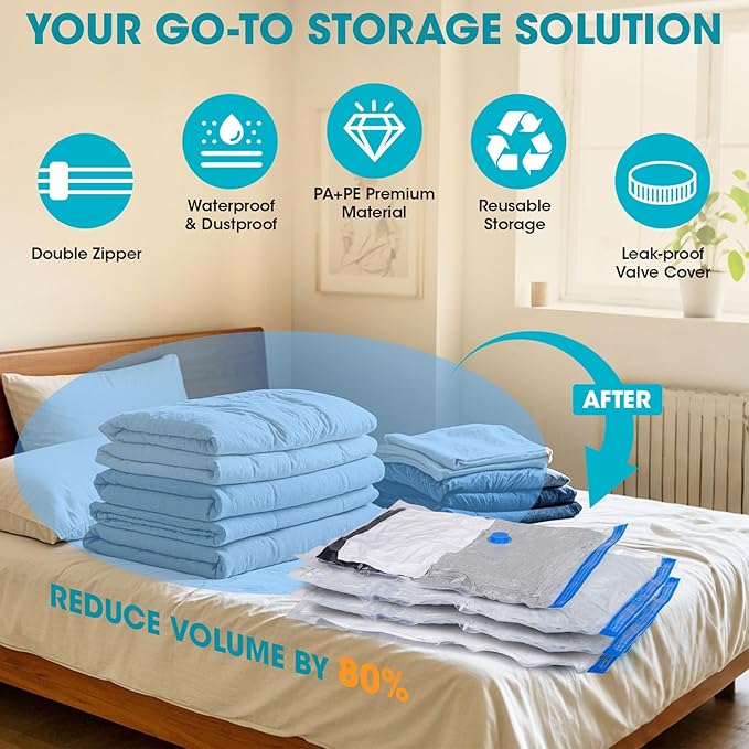 30 Pack Vacuum Storage Bags with Electric Pump, Compression Space Saver Vacuum Seal Bags 6 Jumbo/6 Large/6 Medium/6 Small/6 Roll Up Bags for Clothing Travel Comforters Blankets Pillows Bedding Duvets