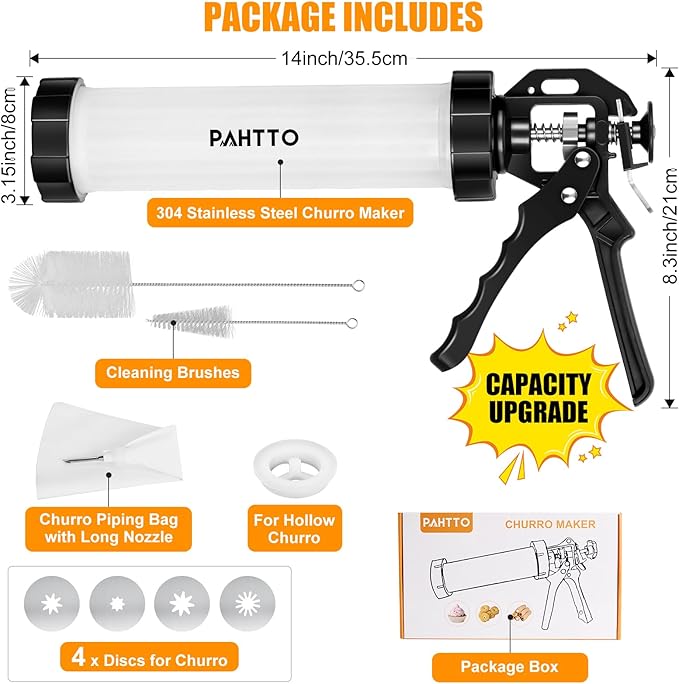 Churro Maker Kit, Hollow Churro Machine, Churro Maker Gun with Piping Bag and 2 Cleaning Brushes, 5 Nozzles for Various Shapes, Máquina para Hacer Churros, Perfect Gift