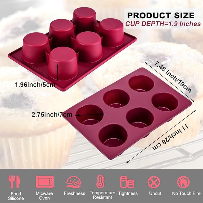 Silicone Muffin Pan 1 Pack, 6-Cavity Chocolate Molds Silicone, Nonstick BPA Free Silicone Baking Molds, Dishwasher & Microwave Safe Muffin Tin, Easy To Use and Clean Candy Molds