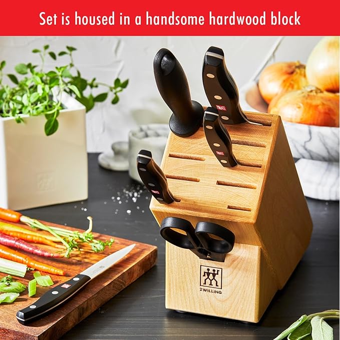ZWILLING Twin Signature 7-pc Kitchen Knife Set with Block, Chef Knife, Paring Knife, Utility Knife, Knife Sharpener, Kitchen Shears