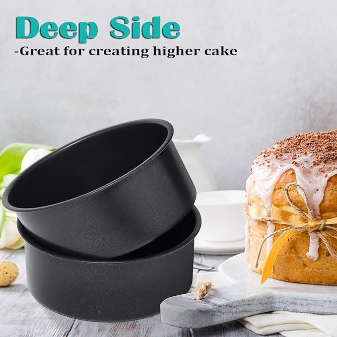 E-far 6 x 3 Inch Cake Pan Set of 3, Deep Stainless Steel Small Round Cake Pans Tin for Baking Birthday Wedding Layer Cakes, Stainless Steel Core & Non-toxic Nonstick Coating, Deep & Straight Side