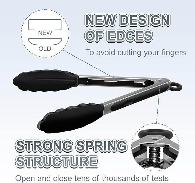 Premium Stainless Steel Heat Resistant Kitchen Tongs for cooking,set of 7"+9"+12" (Black),Non Scratch Silicone cooking Tong Tip for Cooking Pans,Strong Grip BBQ tongs for Grabbing Hot Food