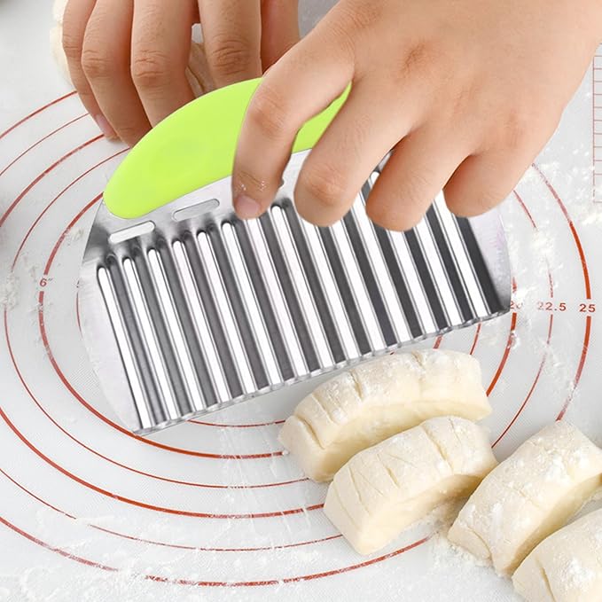 JAYVAR Large Crinkle Cutter French Fry Cutter, Large Wave Slicer Potato Wavy Chopper, Stainless Steel Vegetable Crinkle Cutting Onion Chopping Tool with Handle for Cucumber, Kitchen Dicer Gadgets