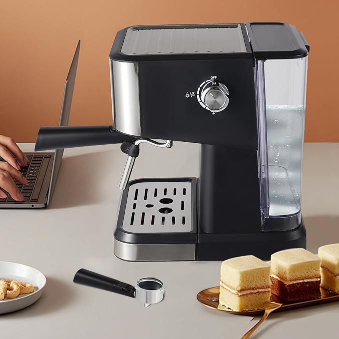 Coffee Machine, Spoon and Tamper Small Drip Coffee Machine, 1.5L Semi-automatic Coffee Machine, Latte Maker with Adjustable Shot Volume for Home
