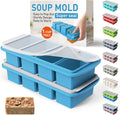 Silicone Freezer Tray with Lid Soup Freezer Container Molds with Steel Reinforced Rim for Freezing Soup Sauce Broth Leftovers large Ice Cube Molds Oven Dishwasher Safe Ice Trays for Freezer with Bin