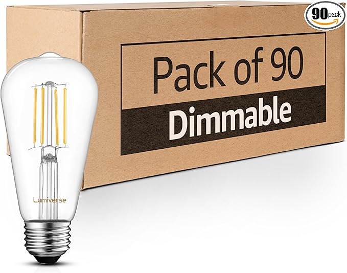 Lumiverse 90 Pack E26 led Bulb 60 watt dimmable Vintage LED Edison Bulbs 5.5W, 60W Equivalent, 2700K Soft White, Antique Style ST19/ST58 LED Light Filament Bulbs, CRI 90+, E26 Base