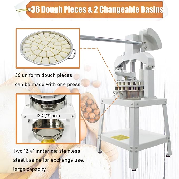 Commercial Dough Divider 36PCS Dough Cutting Machine 1.06oz-5.64oz Manual Dough Dividing Machine with 30-160g Dough Weight Range for Baking, 36PCS