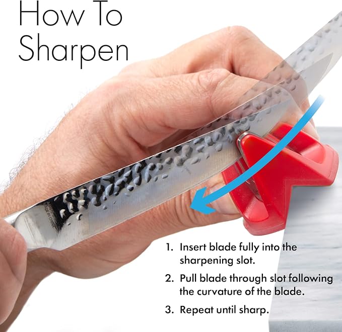 KitchenIQ 50883 - Edge Grip 2-Stage Knife Sharpener - Red - Coarse & Fine Sharpeners - Compact - Stable Non-Slip Base - Soft Grip Rubber Handle - Straight & Serrated Knives