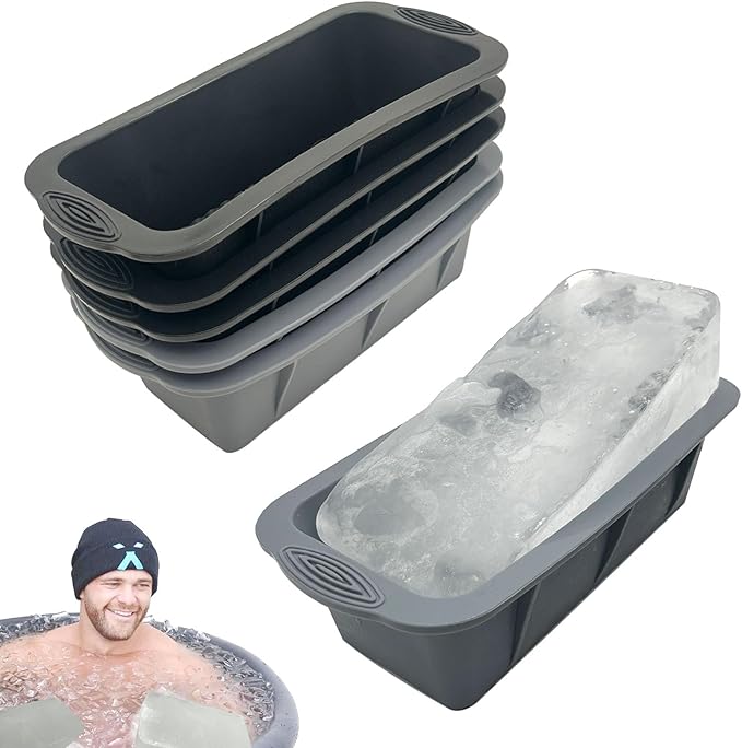 6Pcs Ice Mold for Ice Bath, YINOWON Large Silicone Ice Block Molds for Ice Bath, Large Ice Cube Molds for Cold Plunge Or Coolers, Ice Tray for Bath (Black and Gray)
