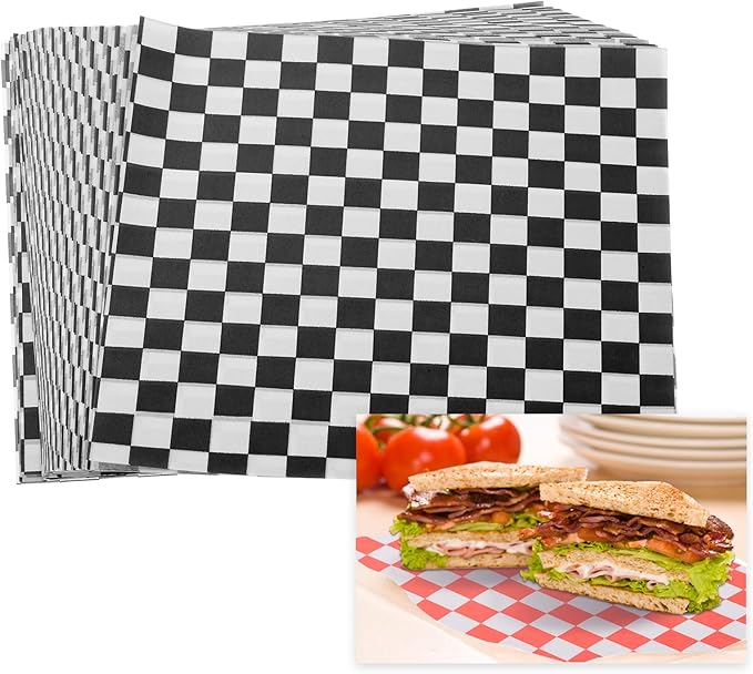PATIKIL 7.1" x 7.1" Waxed Paper Sheets, 50Pcs Square Pattern Oil-absorbing Dry Food Wrapping Paper for Bakery Coffee Shop Home Baking Kitchen DIY, Black