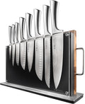 Cuisine::pro Damashiro Knife Block (Bodo, 10 Piece Set) - Premium Japanese Steel Knife Set With Transparent Display - Built-in Magnetic Acacia Wood Chopping Board