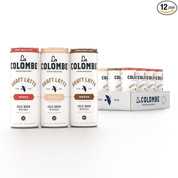 La Colombe draft Latte Variety Pack, 11 fl oz cans (Pack of 12), Includes Triple, Vanilla & Mocha Latte, Coffeehouse Quality, Ready-to-Drink, On-the-Go