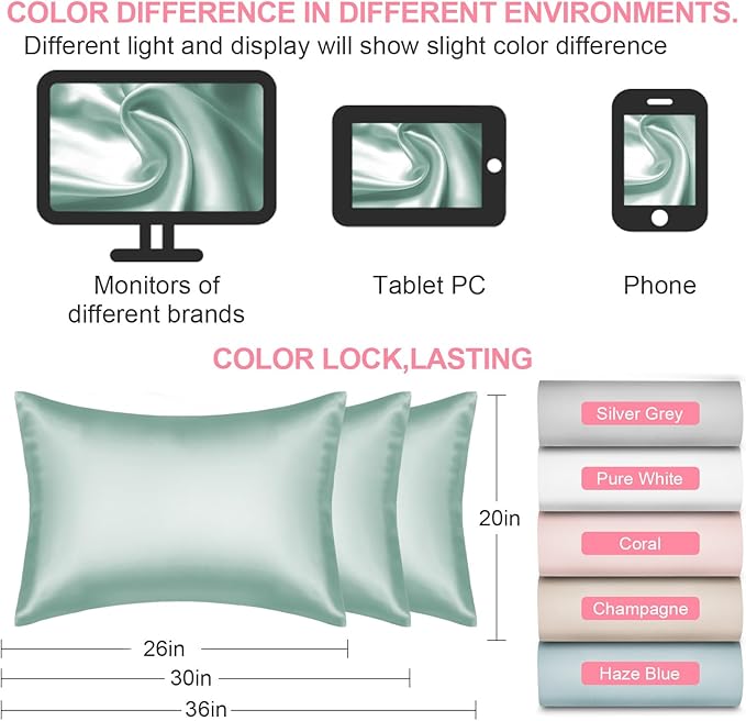 Mulberry Silk Pillow Cases 2 Pack Standard Size 20x26 Inches with Hidden Zipper, Ultra Smooth and Soft Breathable Cooling Silk Satin Pillowcase Set of 2, Better for Hair and Skin, Gifts for Women Men