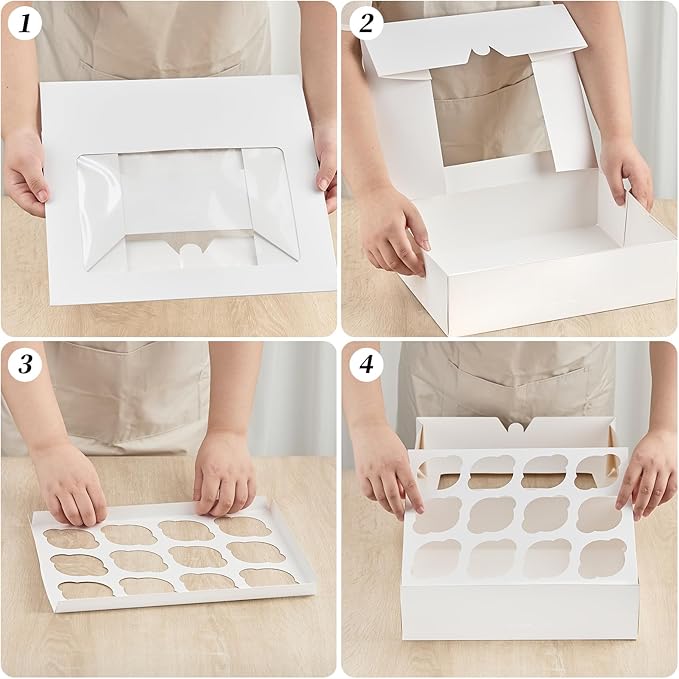 Kucoele 12 Count Cupcake Boxes, 6 Pack White Cupcake Containers with Windows and Inserts, Disposable Cupcake Carriers for Muffins, Treats, Pastries, 13 x 10 x 4 Inches