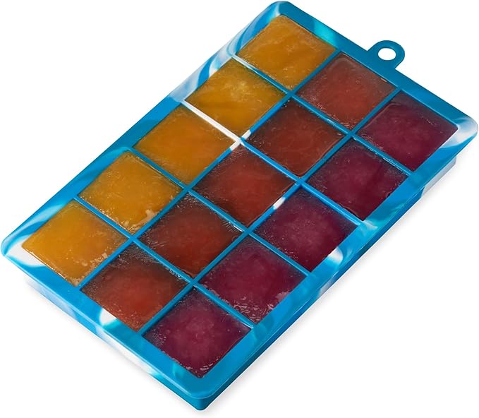 Host Ice Cube Tray with Lid, Makes 15 1.25" Cubes, Durable Silicone Trays, Perfect for Cocktails, Beverages, Mocktails, Iced Coffee, Tea, Infused Water, Kitchen Essentials, Set of 1, Blue Marble