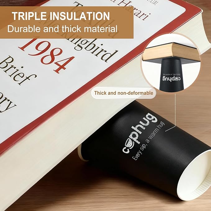 100 Pack 12 oz Coffee Cups,Disposable Hot Drink Paper Cups with Lids & Sleeves -12 Ounce Black Party Cups Perfect for Hot Beverages, Party, Office,and Home Use