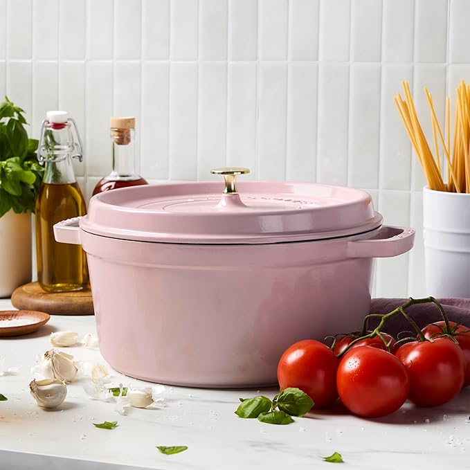 Staub Cast Iron Round Cocotte 7-quart-Peony Pink