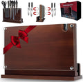 Magnetic Knife Holder Stand 14 x 10 Inches Extra Large Size with Knife Sharpener Wooden Double Sided Magnetic Knife Block Rack for Kitchen Counter with Cutting Board Slot & Acrylic, Sturdy & Durable