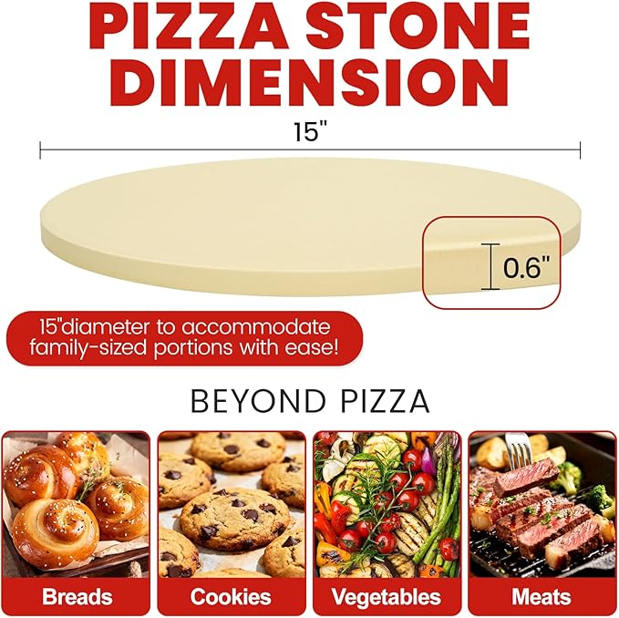 GOOD GAIN Pizza Stone for Oven Grill - 15'' Round Baking Stone for Bread, Pies | Cordierite Oven Stones for Cooking | Indoor,Outdoor | Durable, Heat Shock Resistant (Beige)
