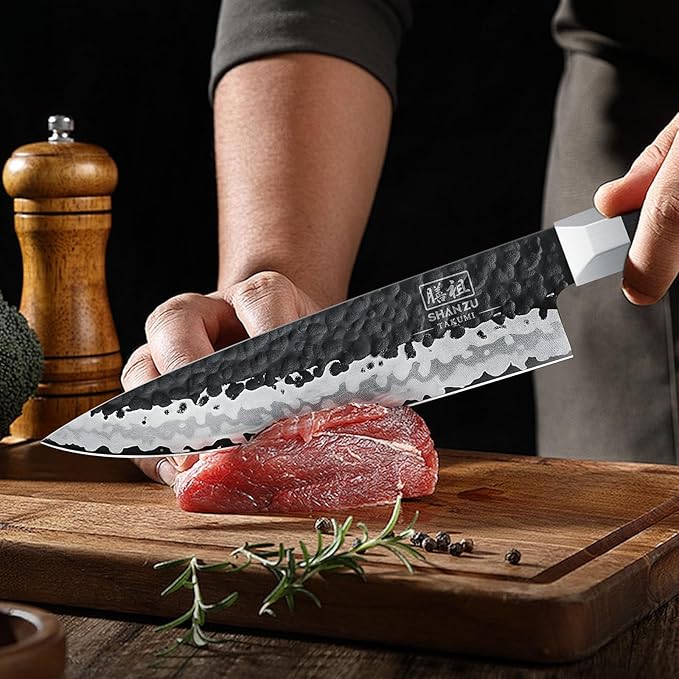 SHAN ZU Japanese Chef Knife 8 Inch, High Carbon Steel 10Cr15Mov Professional Kitchen Knife, Sharp Cooking Knife with G10 Handle Dishwasher Safe, Meat Cutting Gyuto Knife, Gifts for Women & Men