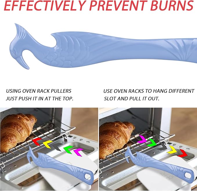 Oven Rack Push Pull Tool 2-Pack (11 Inch) - Longer Handle Suitable for Toaster Oven, air Fryer, Toaster (blue colour)