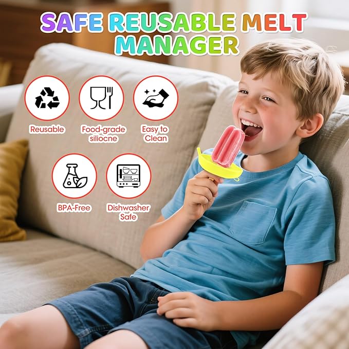 Silicone Popsicle Holders, BPA-Free Silicone, Mess Free for Kids Frozen Ice Cream Cone Holder with Straw, Reusable, with Storage Box, Perfect for Summer Gatherings and Outdoor Picnics (4 Pack)