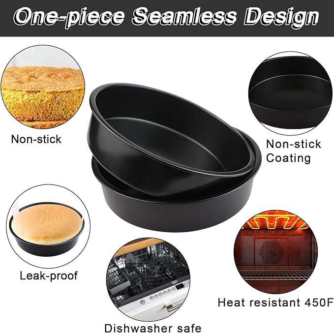 Round Cake Pans Set of 2, Non-stick Baking Cake Pan with 100 Pieces Parchment Paper, Dishwasher Safe Cake Baking Pans (8+9 Inch)