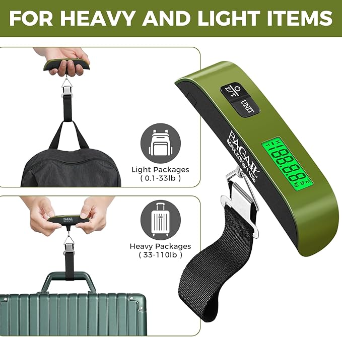 BAGAIL Digital Luggage Scale, 110lbs Hanging Baggage Scale with Backlit LCD Display, Portable Suitcase Weighing Scale, Travel Luggage Weight Scale with Hook, Strong Straps for Travelers