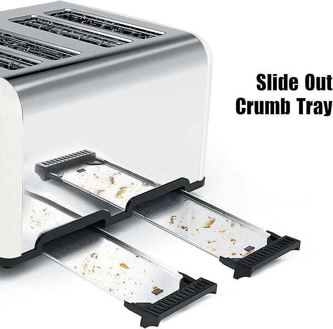 Toaster 4 Slice, KitchMix Bagel Stainless Toaster with LCD Timer, Extra Wide Slots, Dual Screen, Removal Crumb Tray (White)