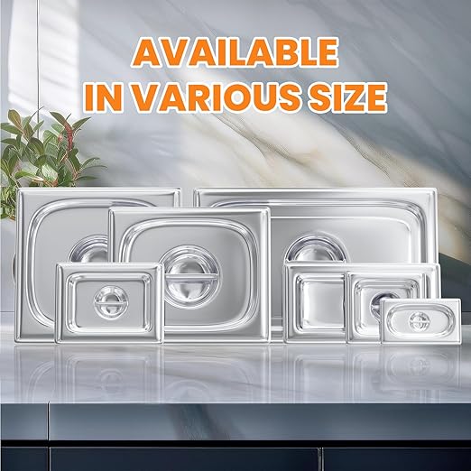 Hotel Pan Lids 6 Pack– Fits 1/6 Size Stainless Steel Steam Table Pans, Anti-Jam Food Pan Cover for Catering, Buffet Use, Kitchen Prep