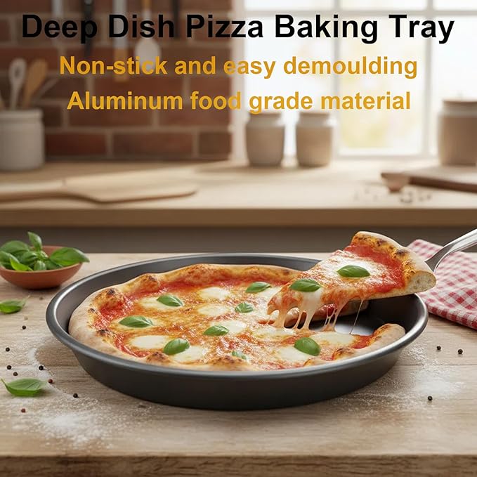 12 Inch Deep Dish Pizza Pan for Oven, 2 Pack Nonstick Round Heavy Duty Aluminum Pizza Baking Tray(4cm Deep), Restaurant Style Pizza Pan with Rolled Edge & Warp Resistant (Thickened Crisper Pan)