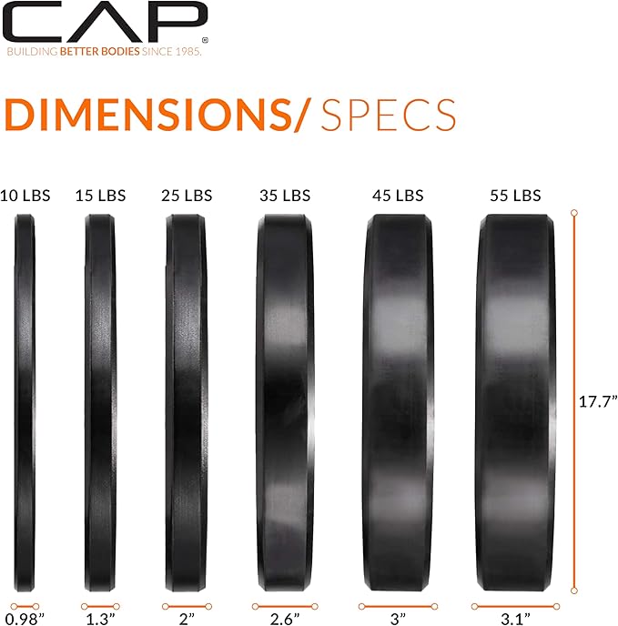 CAP Barbell 2-Inch Olympic Bumper Plate Weight Set with 6 Post Rack | 100-370 lbs | Multiple Options