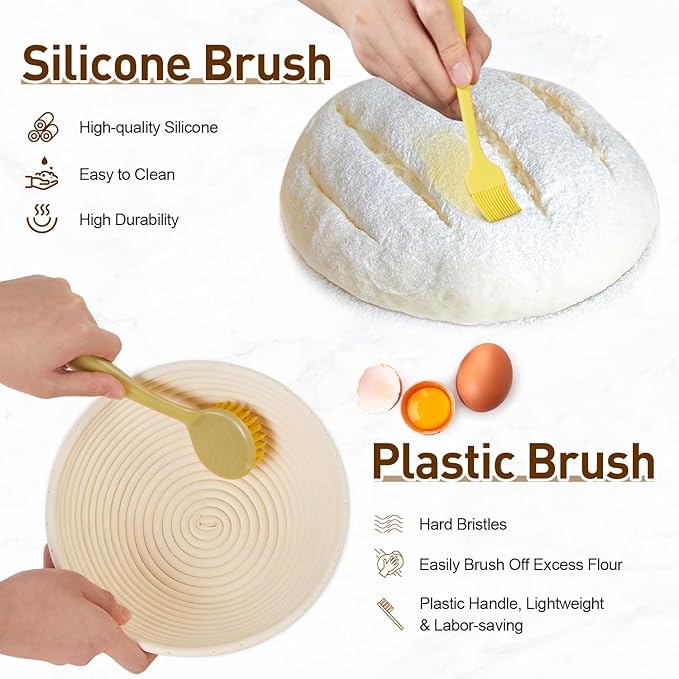 Banneton Bread Proofing Basket, Round and Oval Sourdough Starter Kit with Two Bread Slings and 27×19in Silicone Baking Mat Bread Making Tools Set, Gift for Family Lovers or Friends