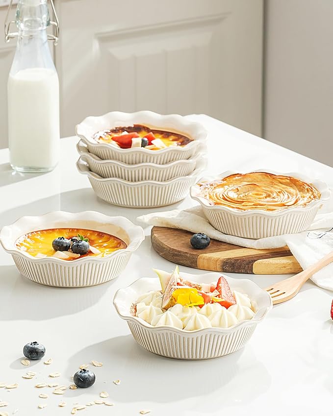 getstar Ceramic Mini Pie Pan Set of 6, Small Pie Dish for Baking, Non-Stick, Oven & Dishwasher Safe, Quiche Baking Dish, Pie Plate, Deep Dish Pie Pan (Stripes)